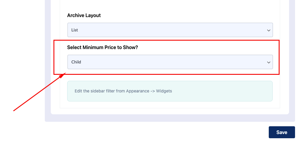 Archive page price settings