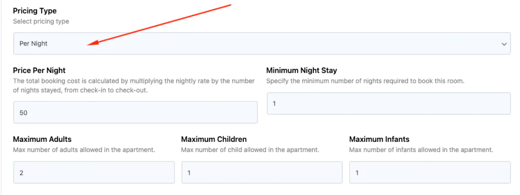 Booking Settings 2 Tourfic Apartment Per night Pricing 1024x385 1