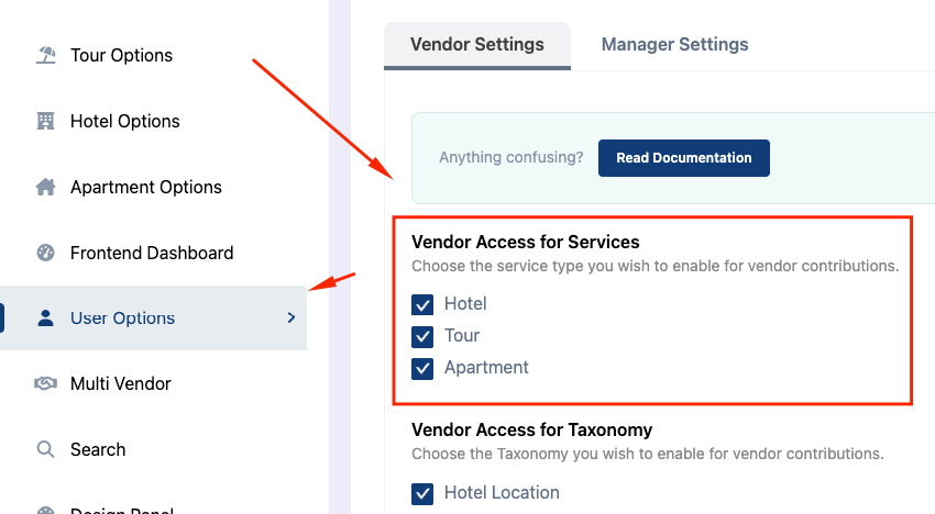 Tourfic Global User opitons vendor access