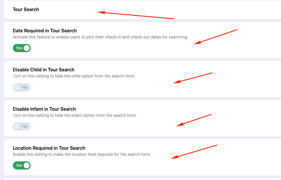 Tourfic Search Tour settings