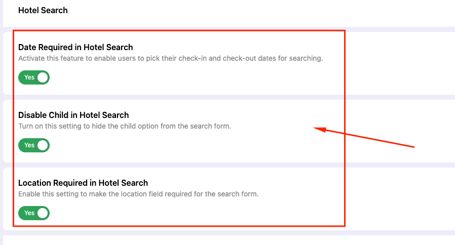 Tourfic Search hotel settings