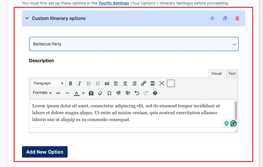 Itinerary Builder 3 Tourfic Tour custom itinerary backend