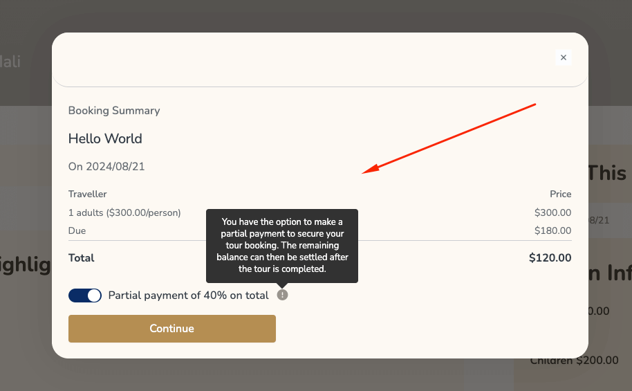 Tourfic Tour partial payment