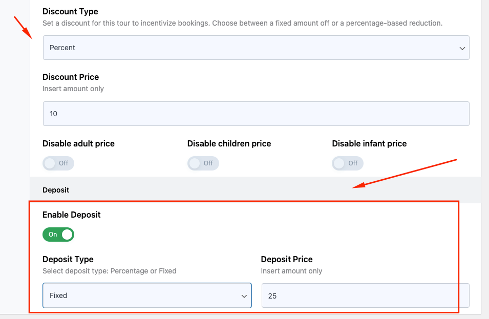 Price Settings 6 Tourfic Tour price settings deposite