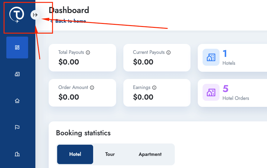 Frontend Dashboard 2 Tourfic global frontend collaps logo