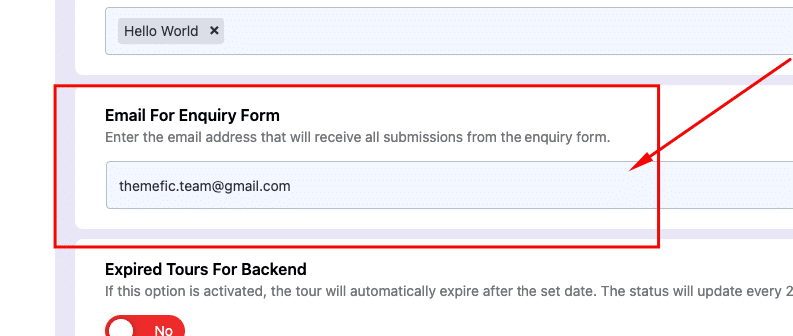 Tourfic global settings email