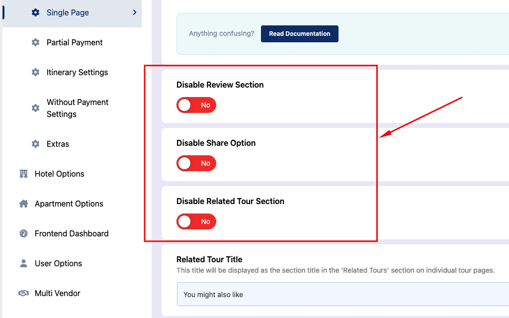 Tourfic global settings options