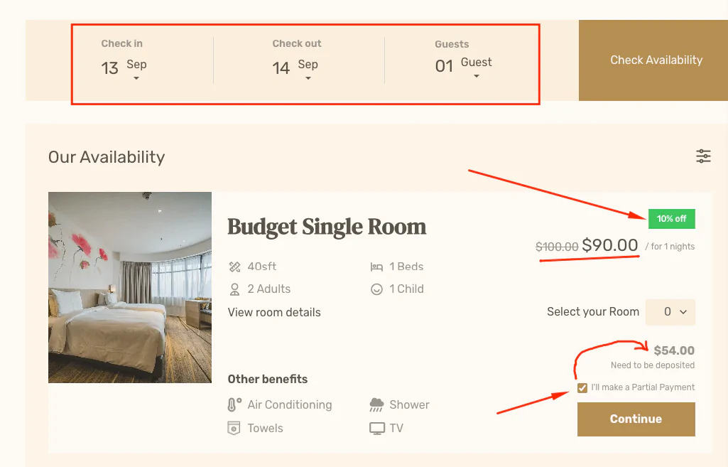 Room Management 14 Tourfic hotel room pricing discount frontend