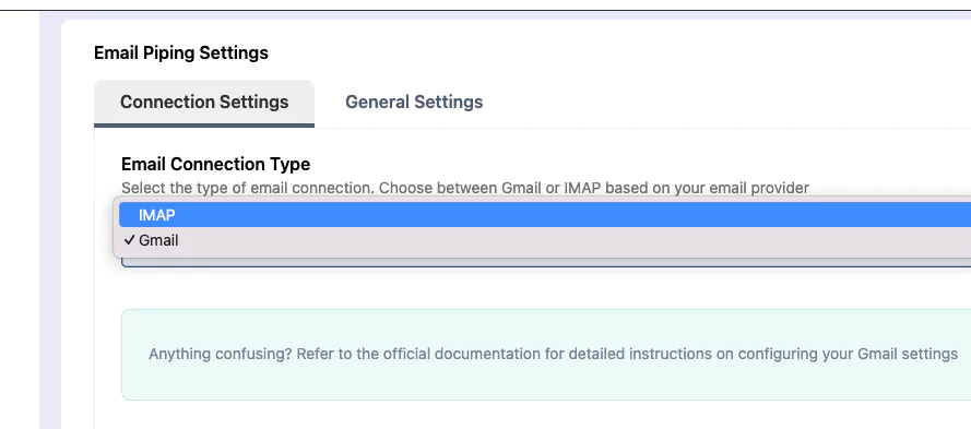 Toutfic email piping type settings 1