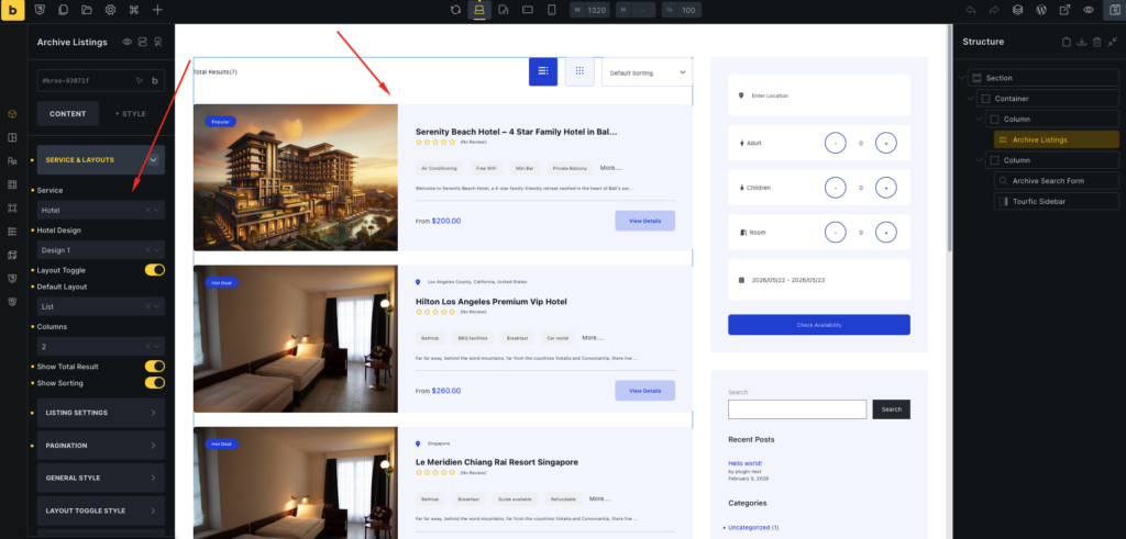 Tourfic Bricks Page Builder 7 servic list