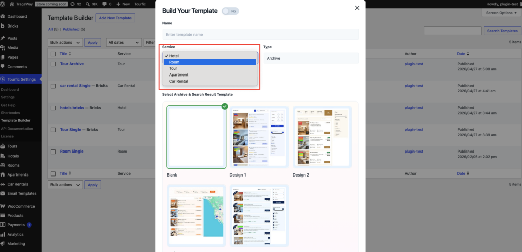Tourfic Bricks Page Builder 3 service template